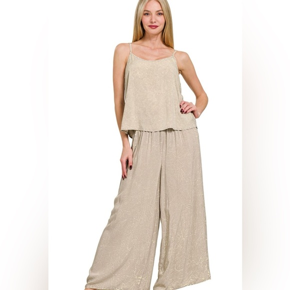 Zenana Outfitters Pants - Zenana Woven Acid Crinkle Washed Cami & Pants 2 Piece Set